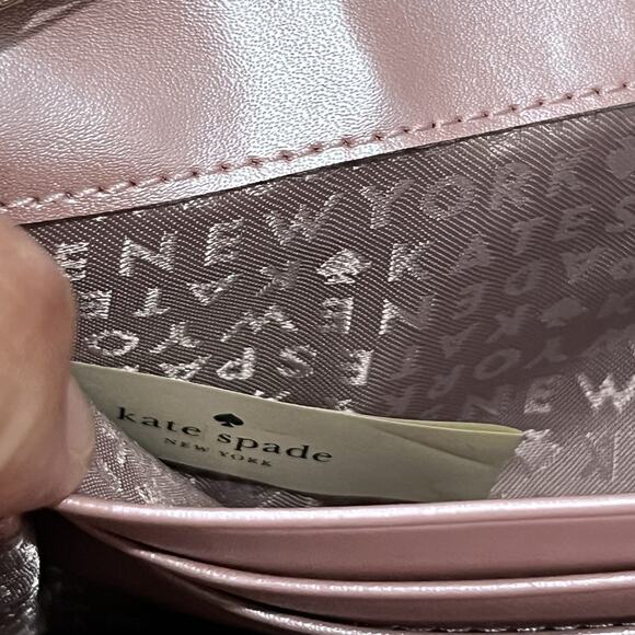 Nwt Kate Spade Rose Gold Pink Glitter Sunset Lane Milou Wallet Clutch Chain Bag - Picture 10 of 14
